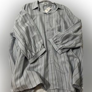 Express, light blue, navy, white striped shirt